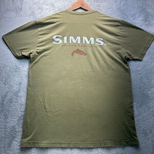 Simms Fishing Products Mens Large T-Shirt Olive Green Graphic Short Sleeve Tee